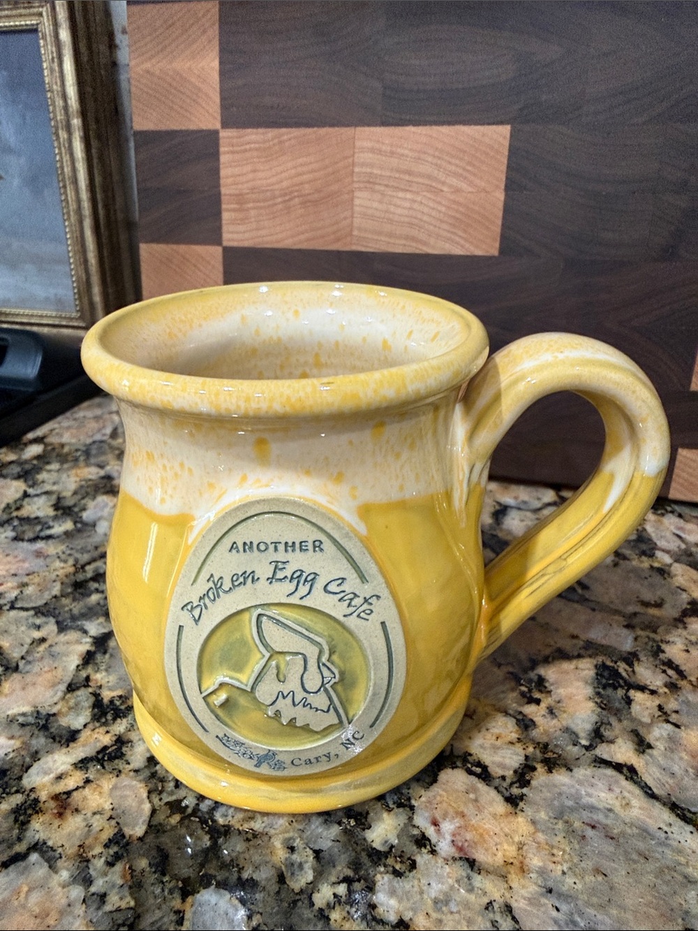 Another Broken Egg Cafe Cary, NC Yellow Ceramic Logo Mug Deneen Pottery